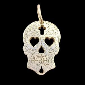 CG Signed Sterling Silver 925 Sugar Skull Pendant Charm with Heart Eye Cutouts